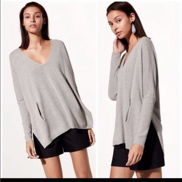 Aritzia Sweaters - ARITZIA Babaton with linen and wool blend baylor v-neck sweater grey size xxs/xs